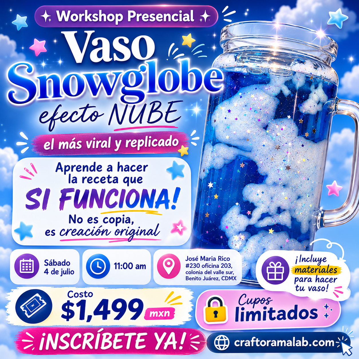 Workshop PRESENCIAL: Vaso Snowglobe Efecto NUBE