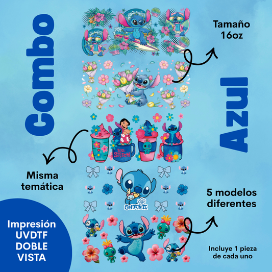 Stickers UVDTF 16oz - Combo Azul