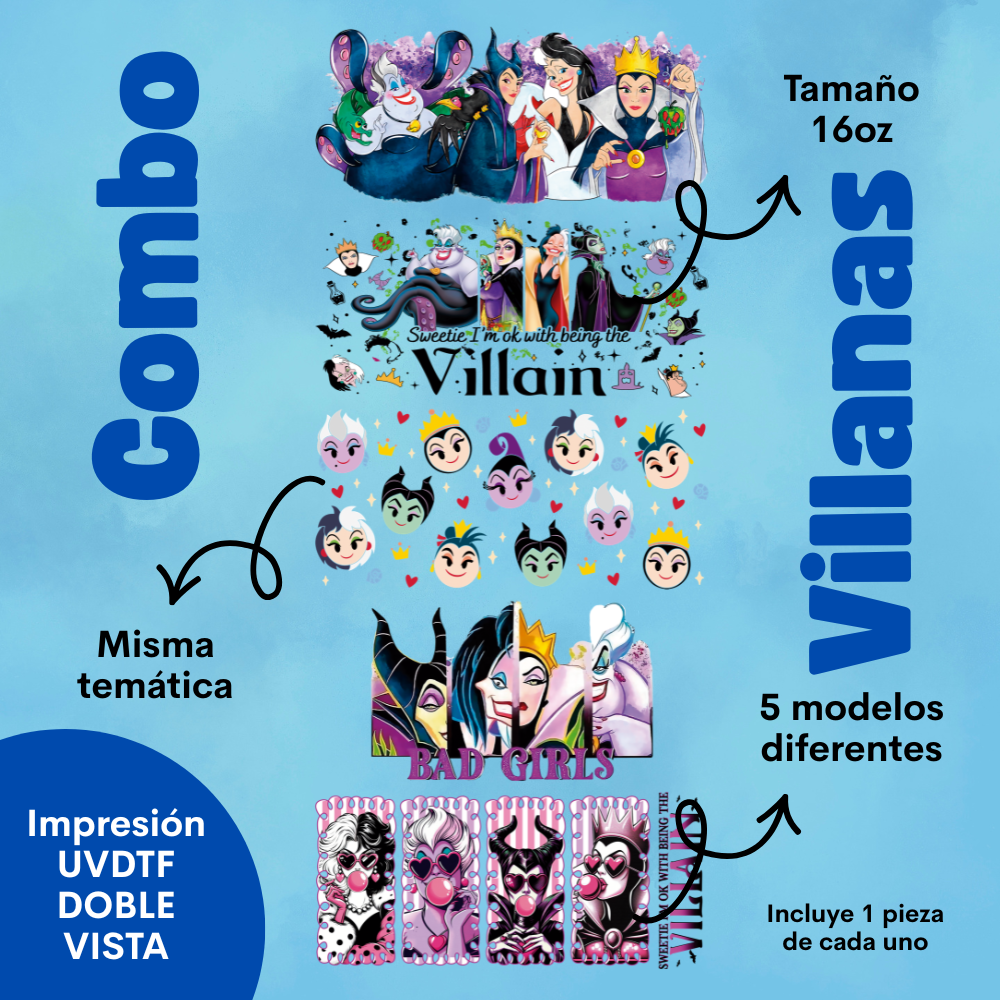Stickers UVDTF 16oz - Combo Villanas