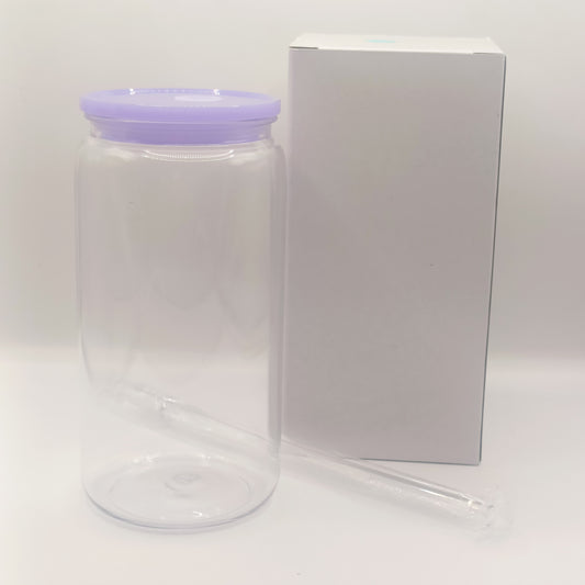 Vaso tipo Lata transparentes con tapa de color acrílico 16oz