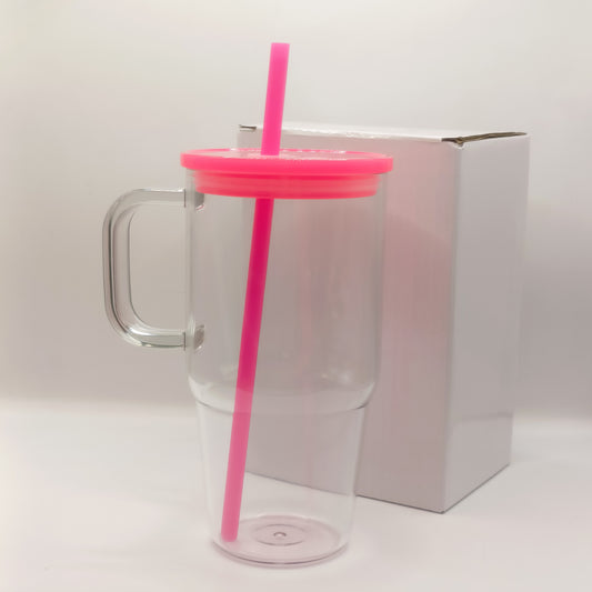 Vaso con Asa transparente tapa de color acrílico 20oz