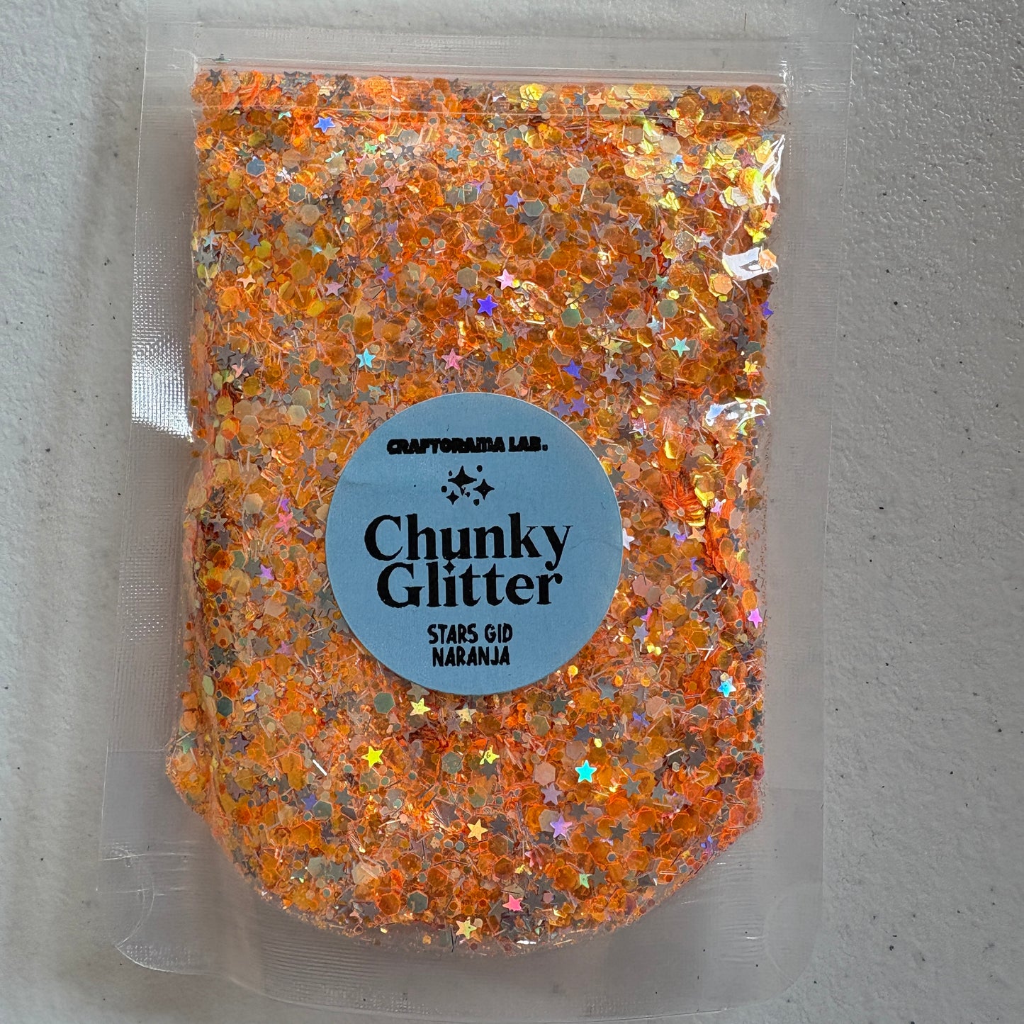Chunky Glitter GLOW IN THE DARK NARANJA STARS