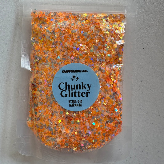 Chunky Glitter GLOW IN THE DARK NARANJA STARS