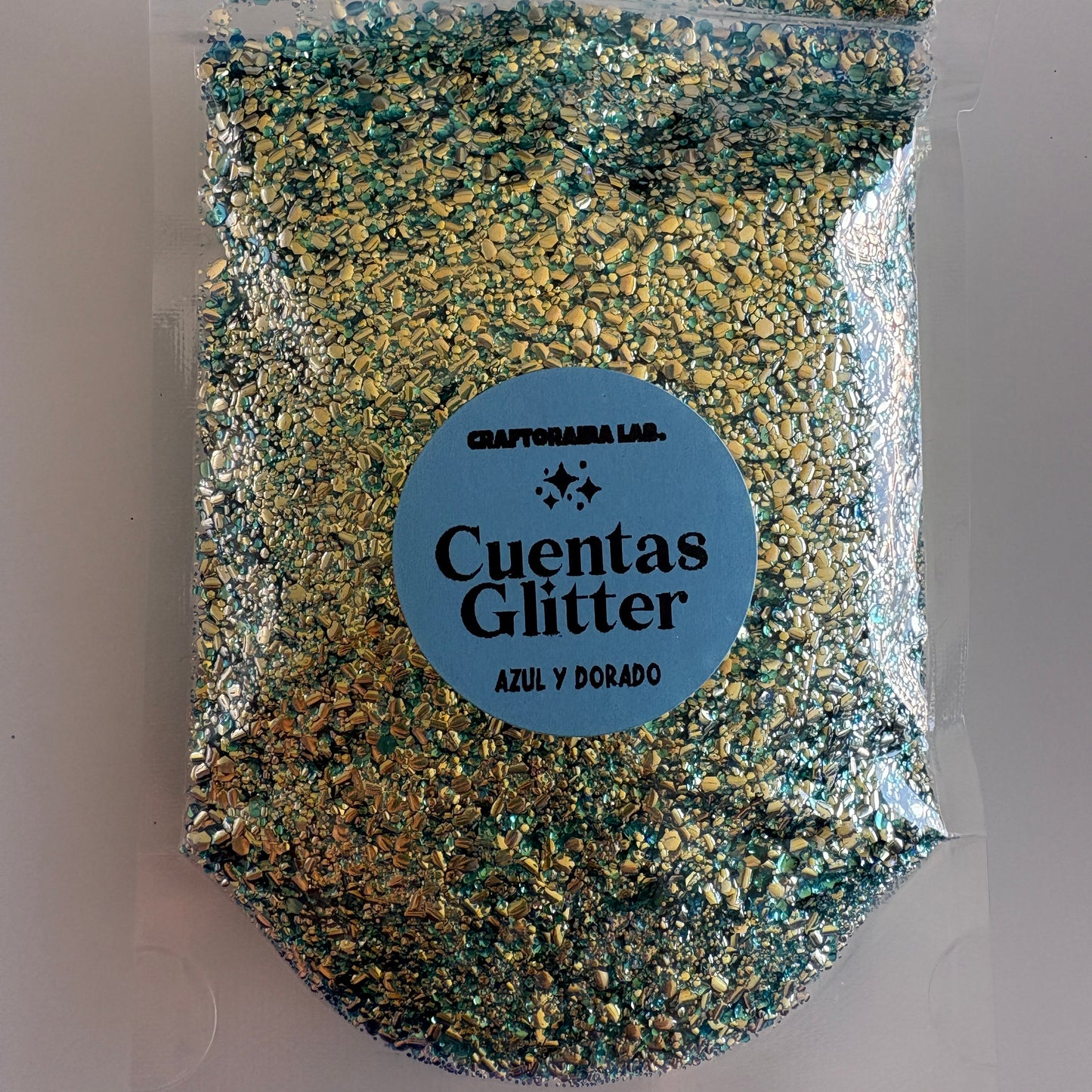 Cuentas Glitter Azul con Dorado
